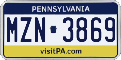 PA license plate MZN3869
