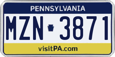 PA license plate MZN3871
