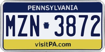 PA license plate MZN3872