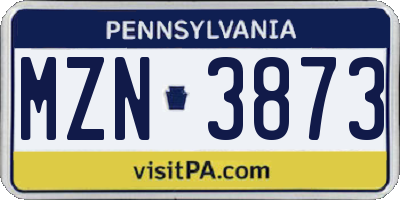 PA license plate MZN3873