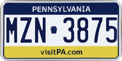 PA license plate MZN3875
