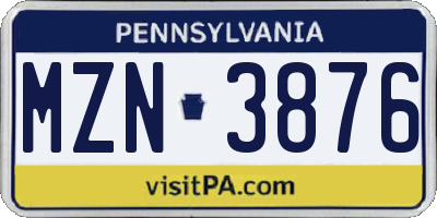 PA license plate MZN3876