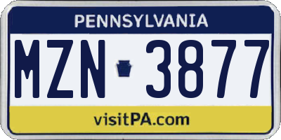 PA license plate MZN3877