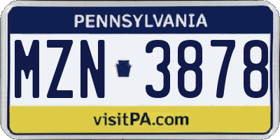 PA license plate MZN3878