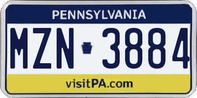 PA license plate MZN3884