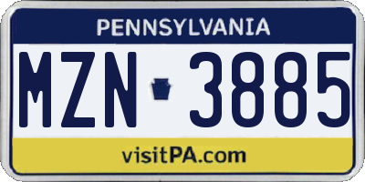 PA license plate MZN3885