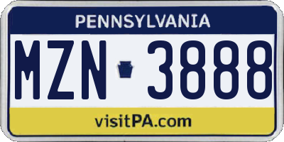 PA license plate MZN3888