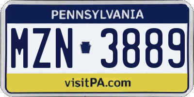 PA license plate MZN3889