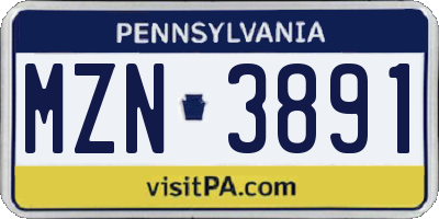 PA license plate MZN3891