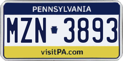 PA license plate MZN3893