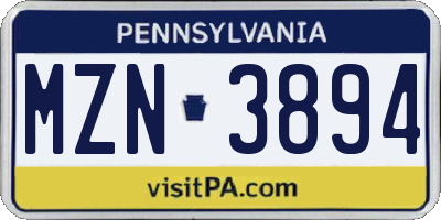 PA license plate MZN3894
