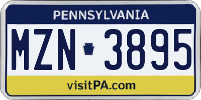 PA license plate MZN3895
