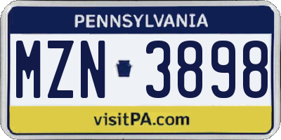 PA license plate MZN3898