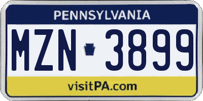 PA license plate MZN3899