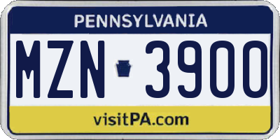 PA license plate MZN3900