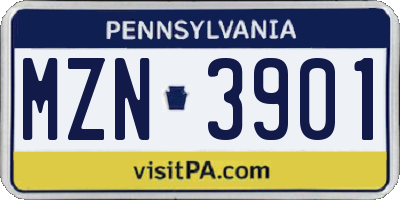 PA license plate MZN3901