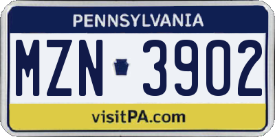 PA license plate MZN3902