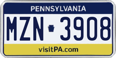 PA license plate MZN3908