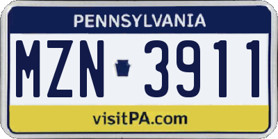 PA license plate MZN3911