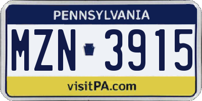 PA license plate MZN3915