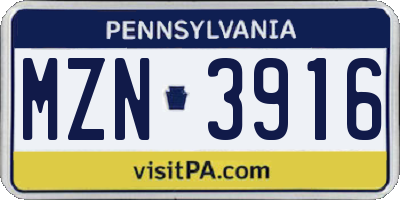 PA license plate MZN3916