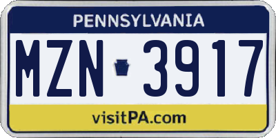 PA license plate MZN3917