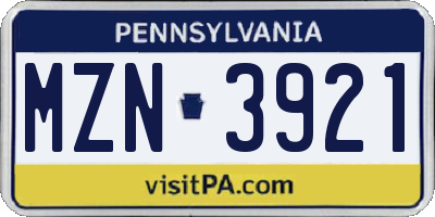 PA license plate MZN3921