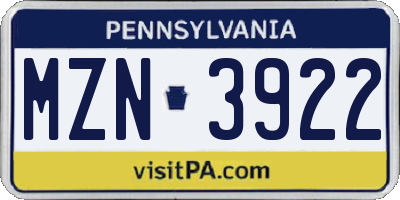 PA license plate MZN3922