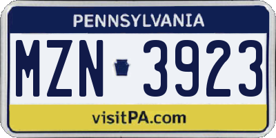 PA license plate MZN3923