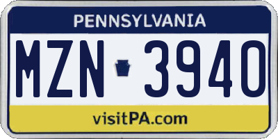 PA license plate MZN3940