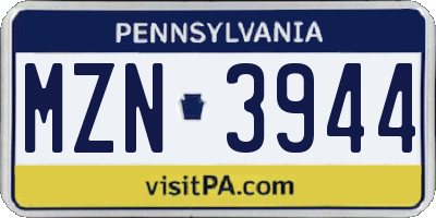 PA license plate MZN3944