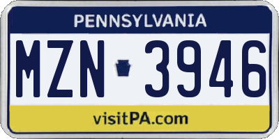 PA license plate MZN3946