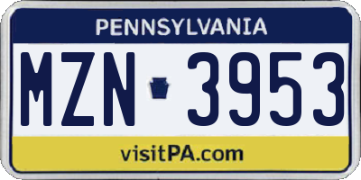 PA license plate MZN3953