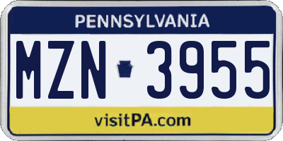 PA license plate MZN3955
