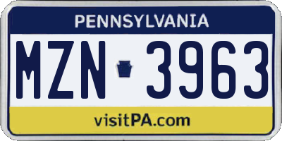 PA license plate MZN3963