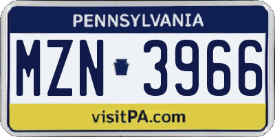 PA license plate MZN3966