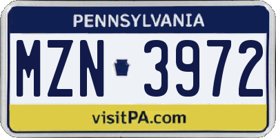 PA license plate MZN3972