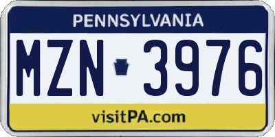 PA license plate MZN3976