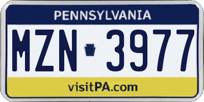 PA license plate MZN3977