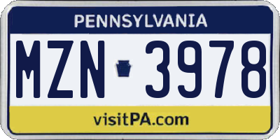PA license plate MZN3978