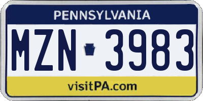 PA license plate MZN3983