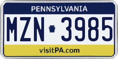 PA license plate MZN3985