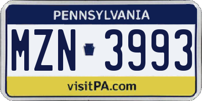 PA license plate MZN3993