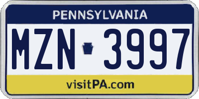 PA license plate MZN3997