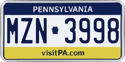 PA license plate MZN3998