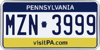 PA license plate MZN3999