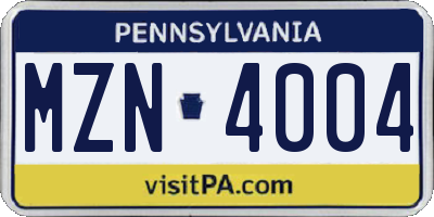 PA license plate MZN4004