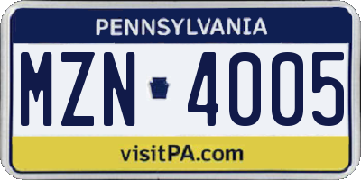 PA license plate MZN4005