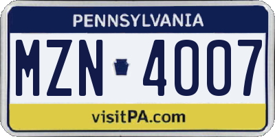 PA license plate MZN4007