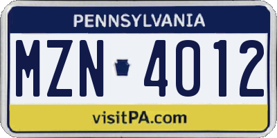 PA license plate MZN4012